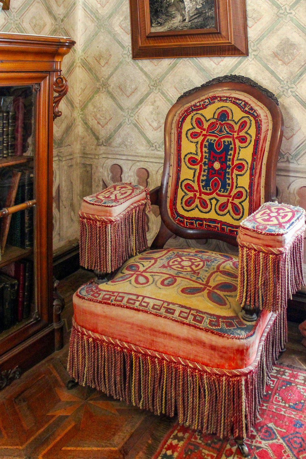 Vintage chair with tassles at Palacio da Pena Sintra Portugal
