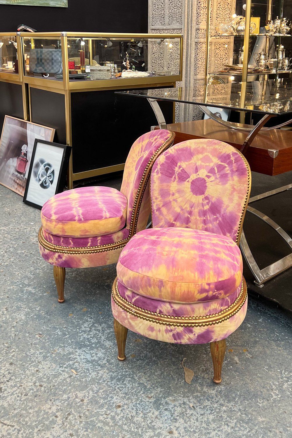 Reupholstered antique club chairs at Chatou
